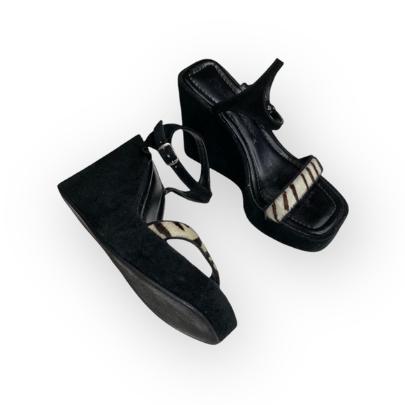 David Aaron ❤︎ Suede Print Pony Hair Platform Wedge Sandal ❤︎ Zebra Stripe ❤︎ 5M - Picture 10 of 16